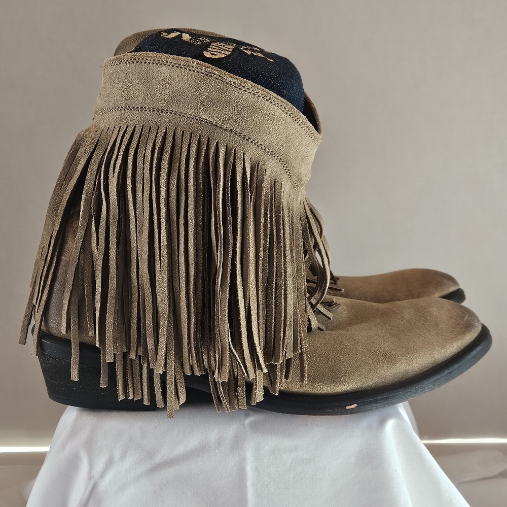 Roper Western Suede Fringe Bootie Size 11